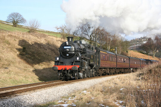 Steam Locomotive 80002 At Oakworth Bank On The Keighley And Worth Valley Railway, West Yorkshire, UK - February 2009