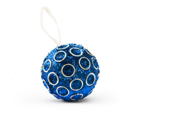 Christmas toy for the Christmas tree and new year, beautiful blue ball isolated on the white background.