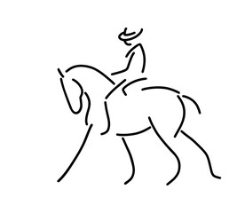 Logo line rider and horse in style working equitation