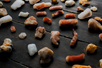 Raw seafood mix. Black background. Food concept. Frozen seafood cocktail.