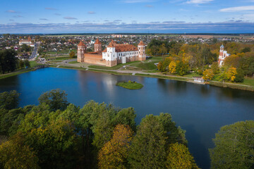 Fototapeta na wymiar Aerial view of ancient Mir castle in Minsk region, Belarus.