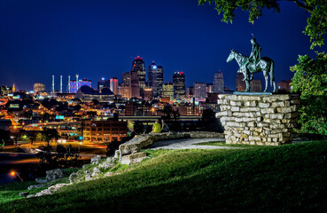 Kansas City, Missouri, Downtown city skyline and Penn Valley Park on a summer day