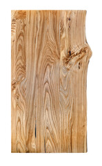 Live edge elm countertop on white background. Front view elm slab texture