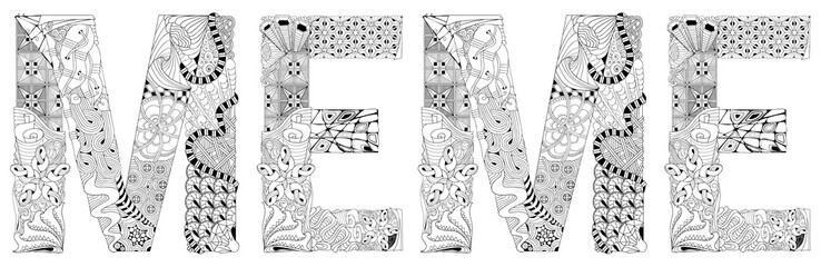 Word MEME. Vector decorative zentangle object for coloring