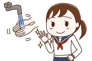 手を洗って清潔にする女子学生