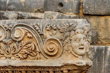 Stone faces in the ancient city of Myra in Demre, Antalya province in Turkey