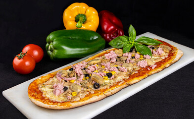 FOOD - Half-meter pizza with muchrooms and ham.