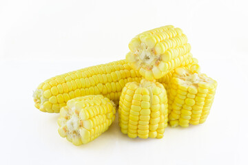 Fresh corn cob isolated on white background.