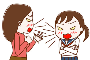 反抗期の女子学生と喧嘩する母