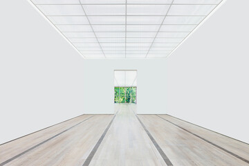 An interior view of an empty art gallery