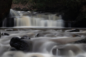 Long exposure of the upper part of Goit Stock Falls, Bradford UK