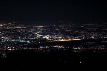 Aerial view of the night light cityscape of Chiang mai, Thailand