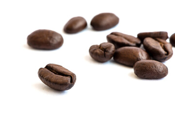 Roasted coffee beans isolated on white background