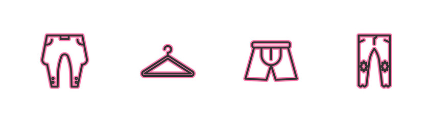 Set line Pants, Men underpants, Hanger wardrobe and icon. Vector.