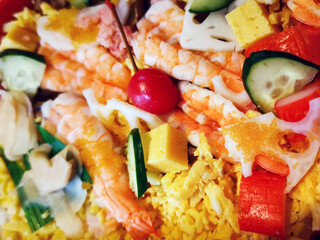 Japanese food Mix Sashimi Chirashi Rice Bowl