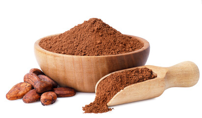 cacao powder in wooden bowl