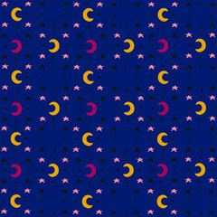 seamless pattern vector night stars crescent textile pajama kids bedclothes dark blue 