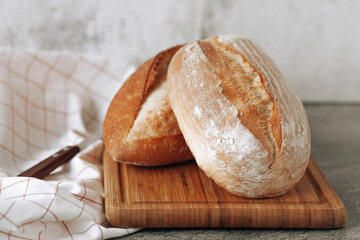 Fresh homemade crisp bread, soft focus. French bread. Bread at leaven. Unleavened bread.