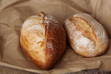 Fresh homemade crisp bread, soft focus. French bread. Bread at leaven. Unleavened bread.