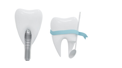 Dental Implants surgery concept, dentistry denture, Dental denture isolated on white background. 3D render.