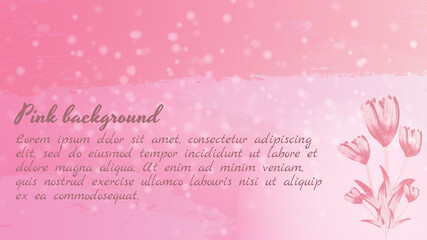 Fototapeta na wymiar Design picture pink background banner card flowers in the snow