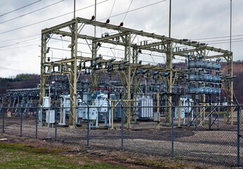Electrical power station in rural setting.