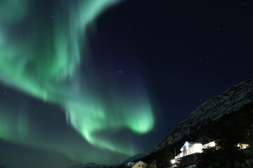 Aurora borealis, northern lights, Norway,  snowy mountains