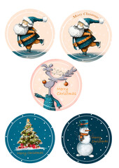 set of christmas icons. new year stikers for icons or poster. hand draw illustration for christmas party