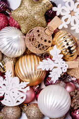 Pink Golden and White Christmas Balls for Christmas Vertical Close up Prepering for New Year