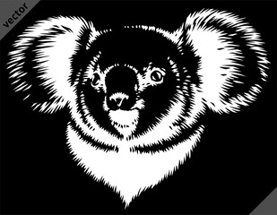 black and white linear paint draw koala vector illustration art