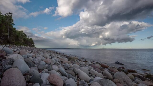 Rocky beach from last ice age in Southern Norway. Time lapse video