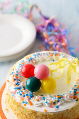 closeup of vanilla birthday cake