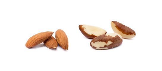 Healty almond and para nuts isolated on white background