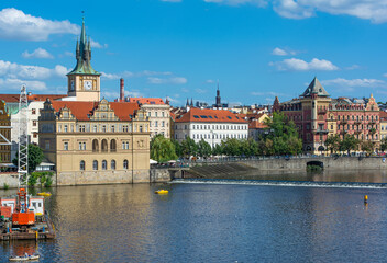 Fototapeta na wymiar Prague bridges and architecture along the Vltava river.