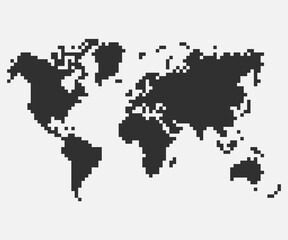 Pixel mosaic map of World. Halftone design. Vector illustration.
