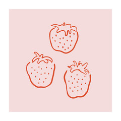 Hand drawn strawberry brush pen line art. Sketchy digital drawing. Minimalist food illustration for kitchen staff, stationery, home decor 