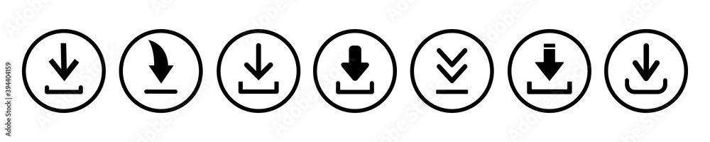 Poster set download icons. button with arrow down simple icon download - stock vector