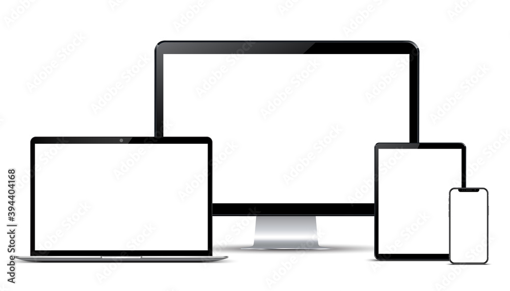 Aufkleber Set of mockup technology devices with empty display computer, laptop, tablet and mobile phone - stock vector