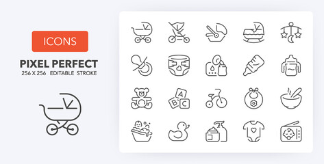 baby 2 line icons 256 x 256