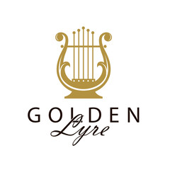 golden ancient lyre icon isolated on white background - obrazy, fototapety, plakaty