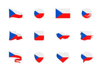 Czech Republic flag - flat collection. Flags of different shaped twelve flat icons.