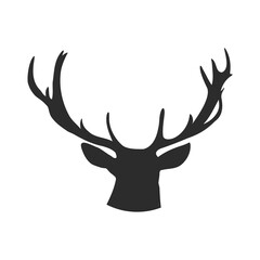 illustration of a deer head silhouette isolated on white, silhouette of a deer head