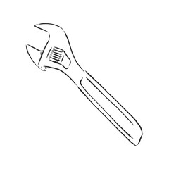 Wrench. Hand drawn in a graphic style. Vintage vector engraving illustration for poster, web. Isolated on white background, wrench vector sketch illustration