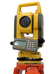 Theodolite (total positioning station) isolated on white on a background