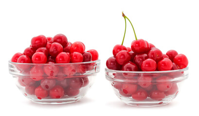 Fresh cherry fruits in a glass bowl.