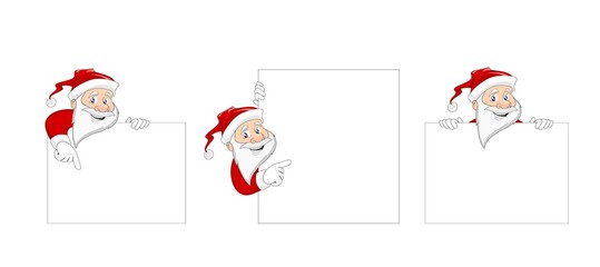 set of Santa Claus with copy space. smiling Santa Claus showing on board with empty space for messages