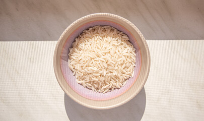 Bowl of rice by sunset