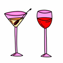 bright illustration of cocktails in glass glasses