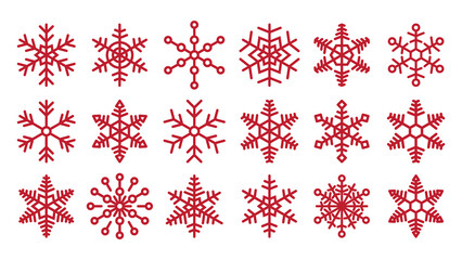 Set of snowflakes shapes. Red Snowflake collection for celebration xmas and new year illustration. Icons collection