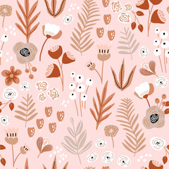 Seamless floral pattern in vinatge colors. Creative floral retro texture. Great for fabric, textile Vector Illustration